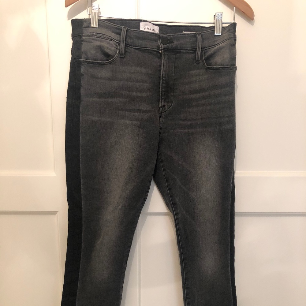 FRAME Le High Skinny Coated Tuxedo Shadow Jeans